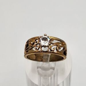 Vintage Aurora 18K HGE & Cubic Zirconia Swirl Ring (7.25)